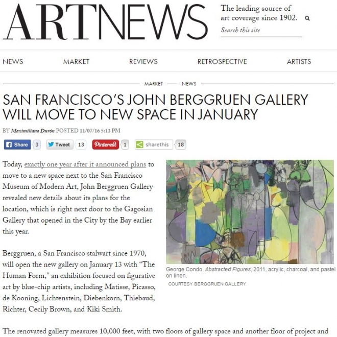 SAN FRANCISCO’S BERGGRUEN GALLERY WILL MOVE TO NEW SPACE IN JANUARY